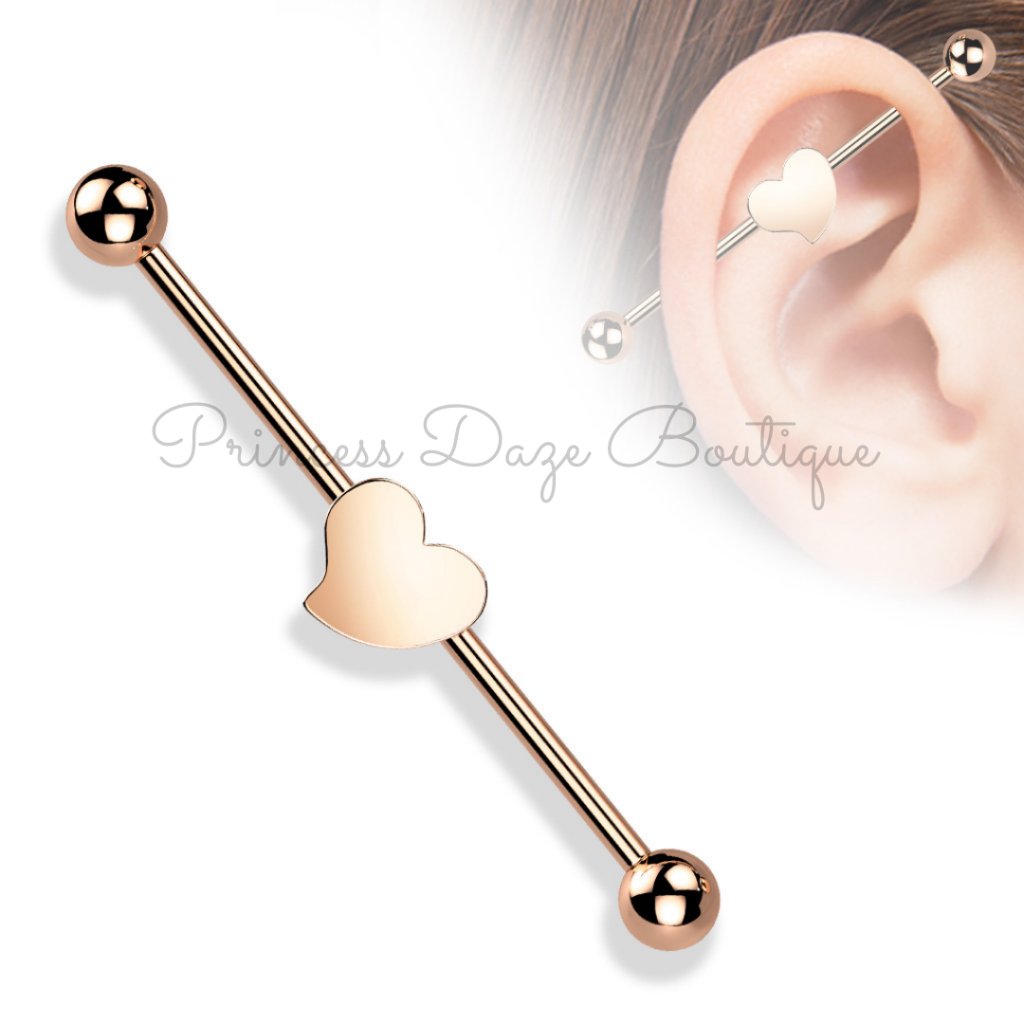 Rose Gold Heart Industrial Barbell Earring Rose Gold Heart Industrial Barbell Earring